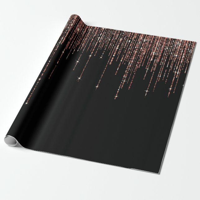 Papier Cadeau Dory Rose Noire Gold Sparkly Glitter Fringe (Déroulé)