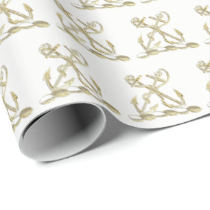 Papier Cadeau Double Ancre Emblème de Blason Faux Or