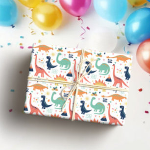 Papier Cadeau Douce Fête Bébé Dinosaure de Couleurs sans Genre