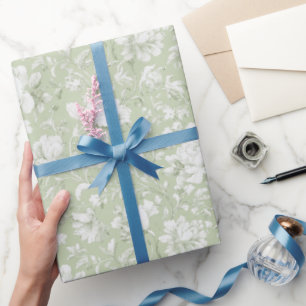 Papier Cadeau Douce Mariée Florale Romantique Verte Blanche