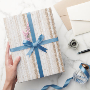 Papier Cadeau Douche de Mariée en Fausse Dentelle Crème Ivoire