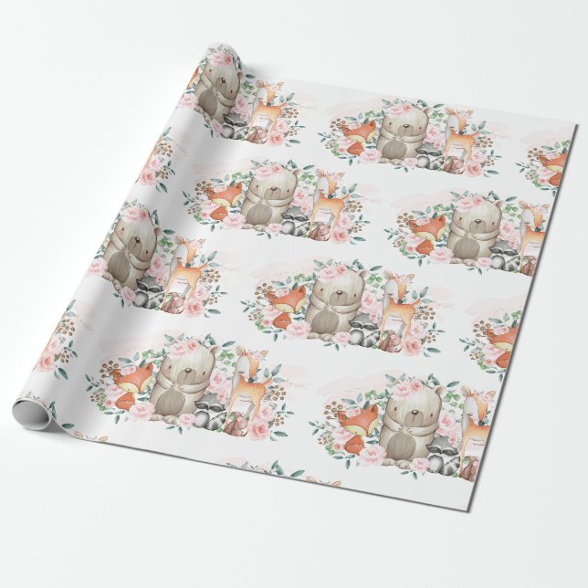 Papier Cadeau Douche florale rose d'anniversaire d'animaux de (Déroulé)
