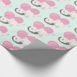 Papier Cadeau Doux Chat Chaton Endormi avec un Grand Cœur à l'Ar
