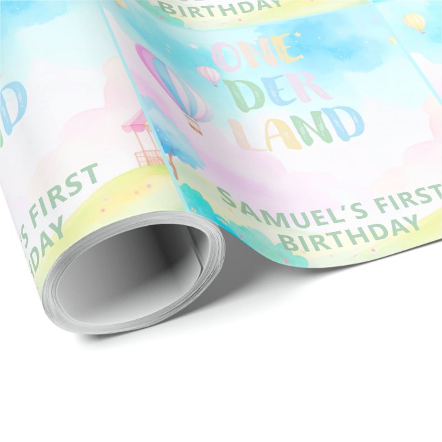 Papier Cadeau Doux pastel onederland aquarelle 1er anniversaire (Coin rond)