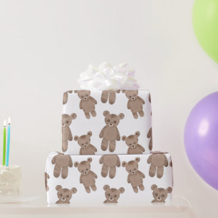 Papier Cadeau Doux Teddy, Ours Brown, Papier blanc