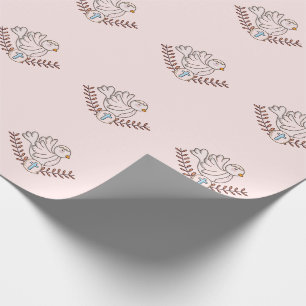 Papier Cadeau Dove Cross Religieux Baptême Christening Baby Girl