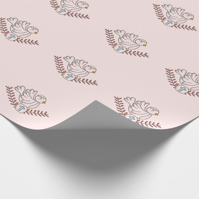 Papier Cadeau Dove Cross Religieux Baptême Christening Baby Girl (Coin)