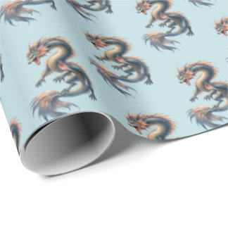 Papier Cadeau Dragon Aquatique