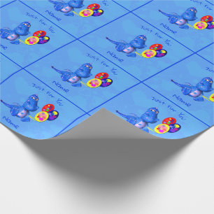 Papier Cadeau Dragon Bleu Et Ballons Anniversaire Personnalisé