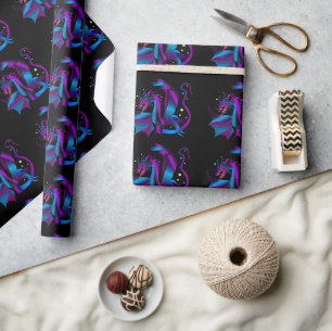 Papier Cadeau Dragon de fer unique sur le blues noir et le viole