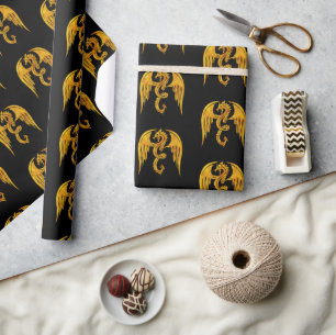 Papier Cadeau Dragon de Gold et Black Mythical