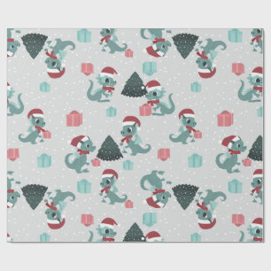 Papier Cadeau dragon de noël père noël hiver neige mignon noel
