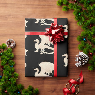 Papier Cadeau Dragon d'or en noir