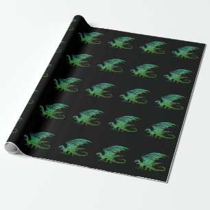 Papier Cadeau Dragon Extraordinaire en mosaïque verte 