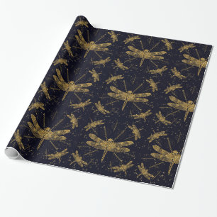 Papier Cadeau Dragon fly motif ornemental foncé