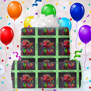 Papier Cadeau Dragon Happy Birthday Personnalisez le nom de l'en