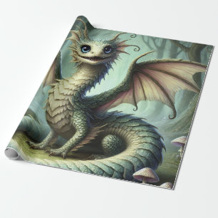 Papier Cadeau Dragon Jabberwocky Mignon Créature Fantastique Art