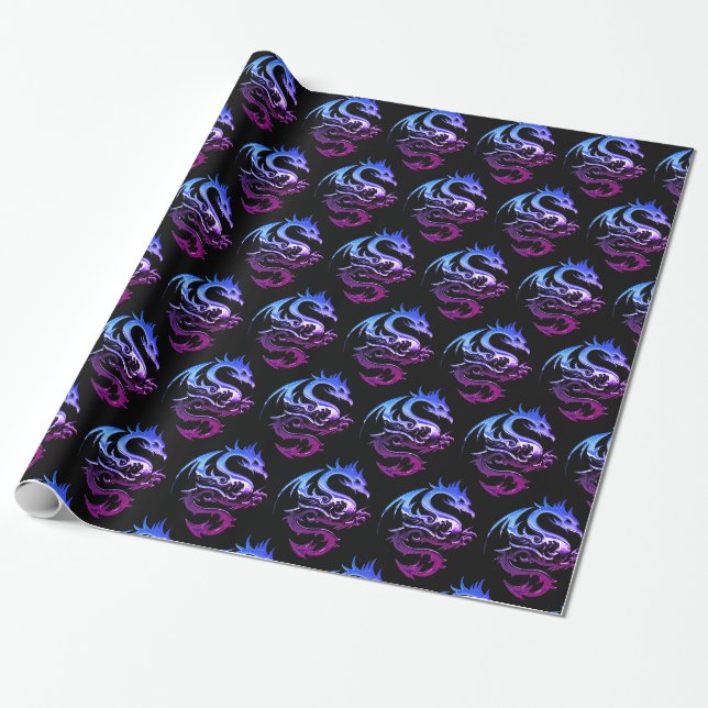 Papier Cadeau Dragon mauve-métallique (Déroulé)