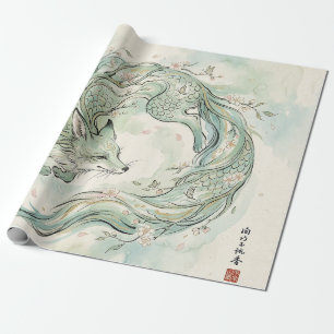 Papier Cadeau Dragon Renard Mystique Art Aquarelle (1)