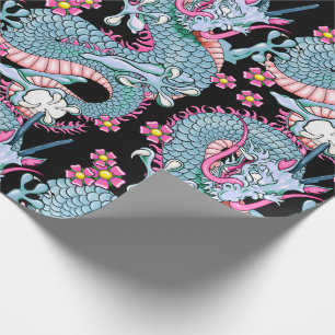 Papier Cadeau Dragon Tattoo Art en rose et pêche Melba