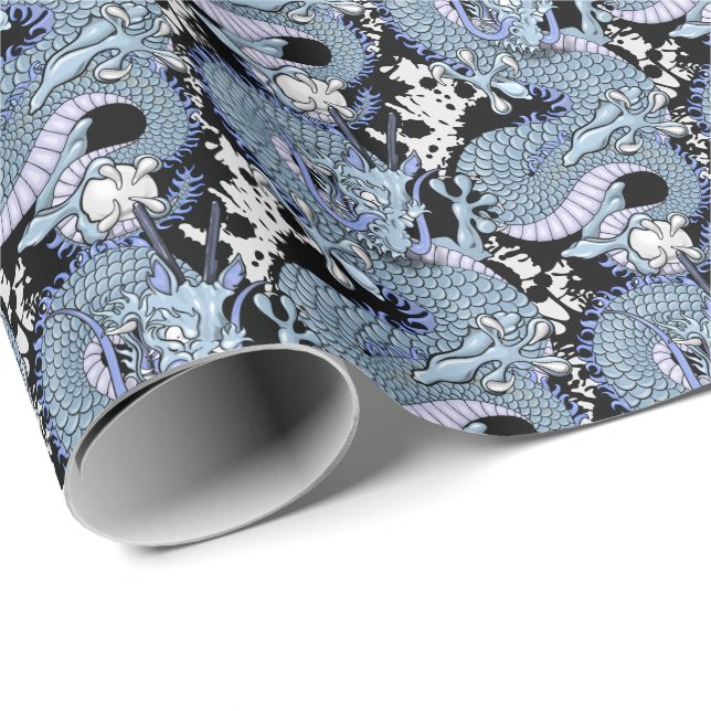 Papier Cadeau Dragon Tattoo Art en violet et bleu (Coin rond)