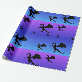 Papier Cadeau Dragon volant Silhouette violet bleu