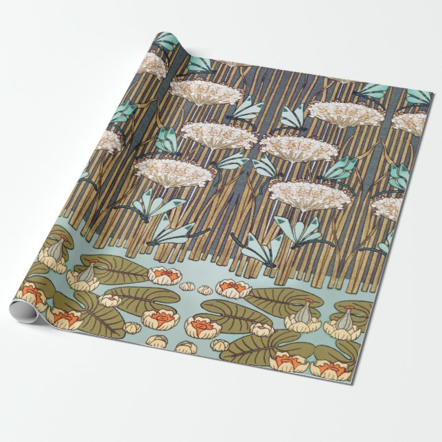 Papier Cadeau Dragonflies Water Lilies Marais Art Nouveau (Déroulé)