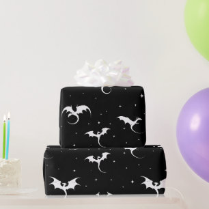 Papier Cadeau Dragons volants et étoiles sur arrière - plan noir