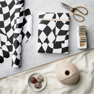 Papier Cadeau Drapeau à carreaux noir et blanc ondulé de course