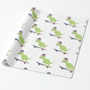 Papier Cadeau Drapeau américain Dinosaure Skate