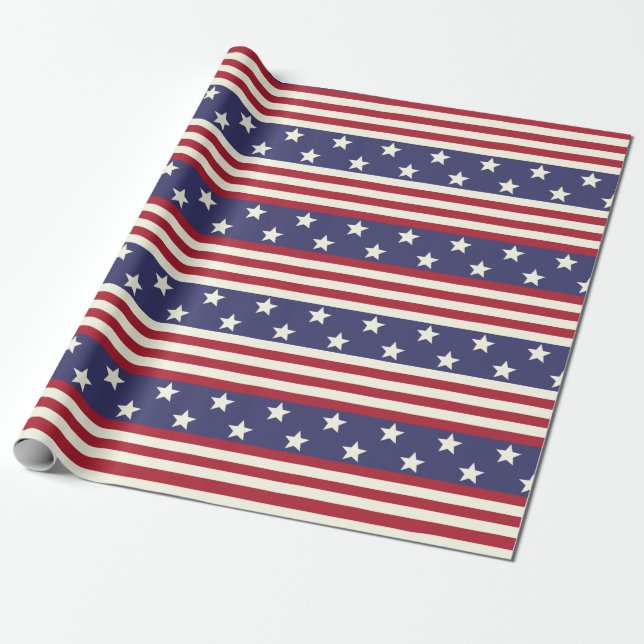 Papier Cadeau Drapeau américain étoiles et rayures USA Patriotiq (Déroulé)