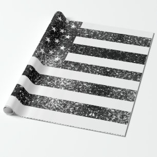 Papier Cadeau Drapeau américain noir et blanc brillant parties s