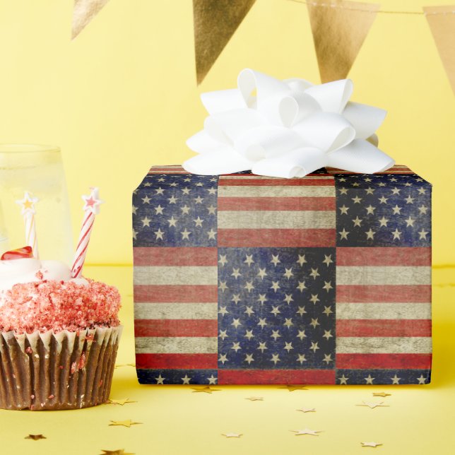 Papier Cadeau Drapeau américain patiné et en détresse (Fête d'anniversaire)