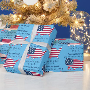 Papier Cadeau Drapeau américain personnalisé, carte Happy 4 juil