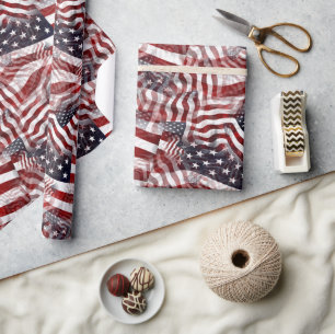 Papier Cadeau Drapeau Américain Rouge Blanc Bleu Rayures Étoiles