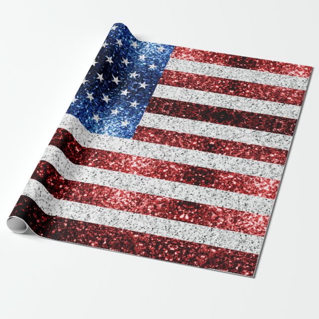 Papier Cadeau drapeau américain rouge blanc brillant parties sci (Déroulé)