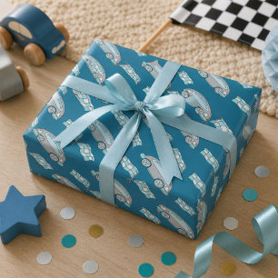 Papier Cadeau Drapeau bleu de voiture de course pour enfants