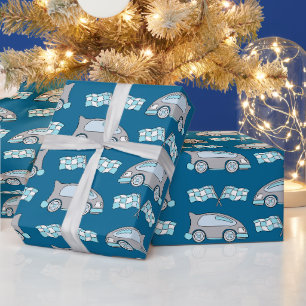 Papier Cadeau Drapeau bleu de voiture de course pour enfants