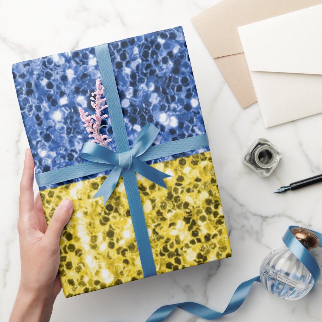 Papier Cadeau Drapeau bleu jaune Ukraine parties scintillant fau (Cadeaux)