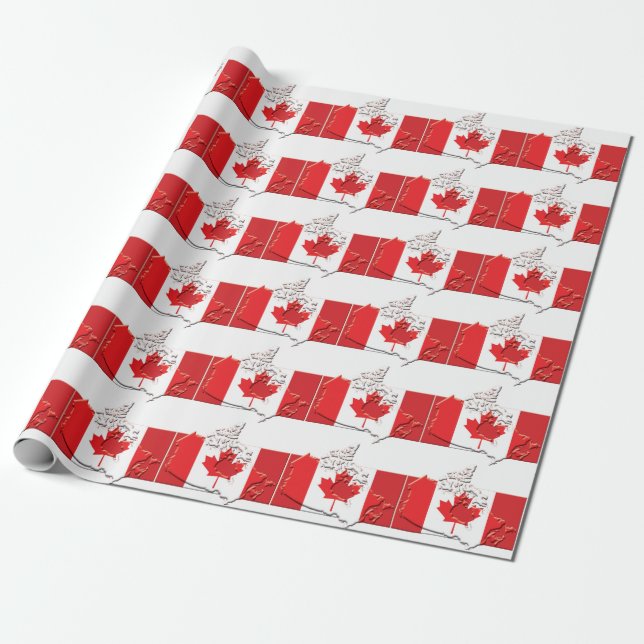 Papier Cadeau DRAPEAU CANADA | Carte canadienne | Feuille d'érab (Déroulé)
