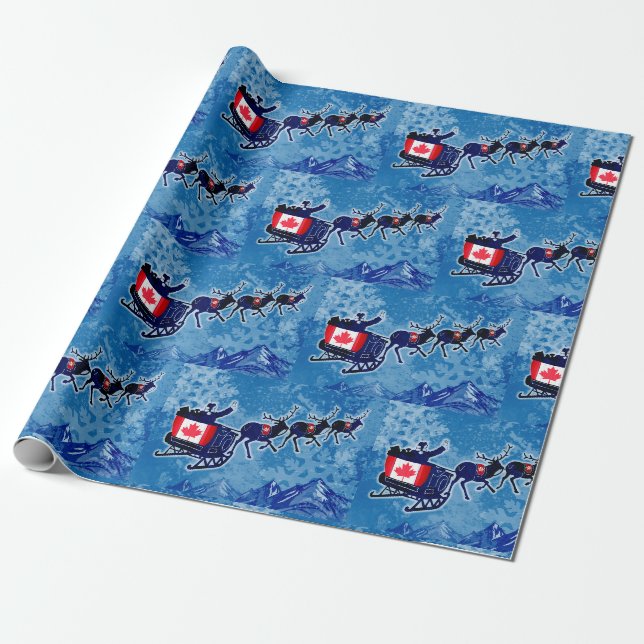 Papier Cadeau Drapeau canadien Père Noël papier d'emballage de N (Déroulé)