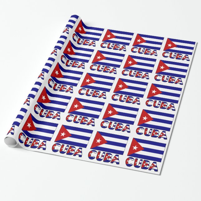 Papier Cadeau Drapeau cubain bleu foncé et Cuba (Déroulé)