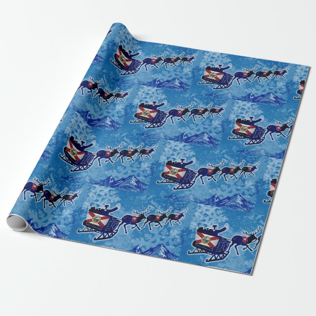 Papier Cadeau Drapeau de Floride Père Noël traîneau papier d'emb (Déroulé)