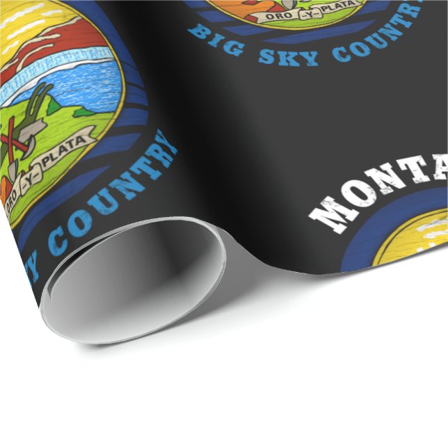 PAPIER CADEAU DRAPEAU DE L'ÉTAT DU GRAND CIEL DE MONTANA (Coin rond)