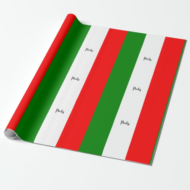 Papier Cadeau Drapeau de l'Italie, étiqueté, (Déroulé)