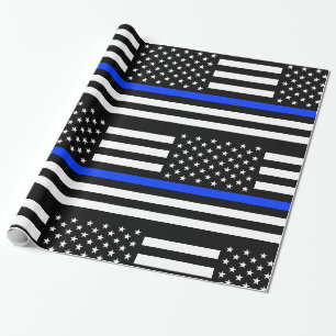 Papier Cadeau Drapeau de police de la Ligne Bleue Mince