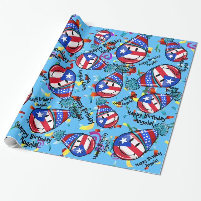 Papier Cadeau Drapeau de Porto Rico dans un anniversaire du (Déroulé)