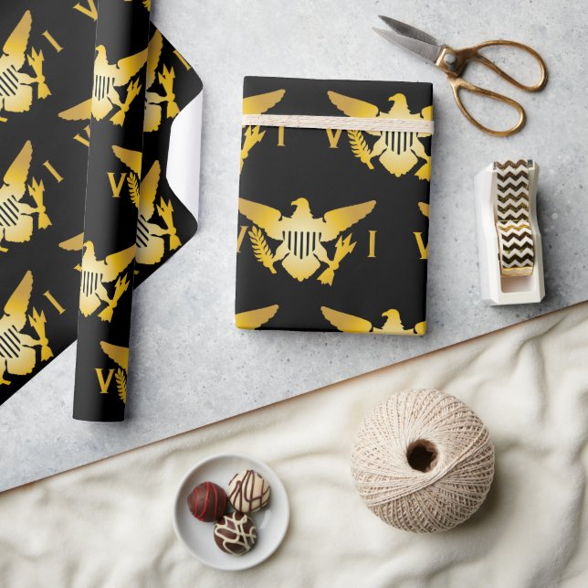 Papier Cadeau Drapeau des îles Vierges américaines | Black & Gol (Artisanat)