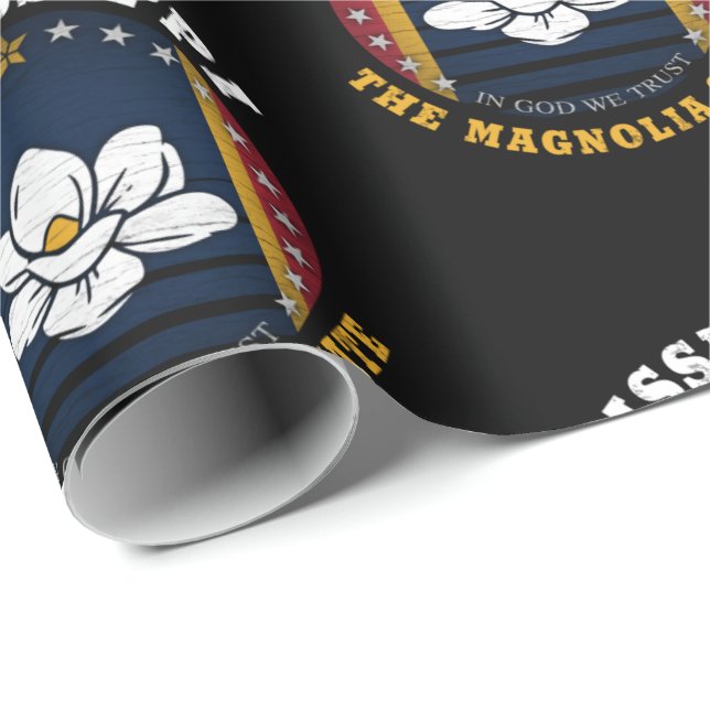 PAPIER CADEAU DRAPEAU D'ÉTAT DE MISSISSIPPI MAGNOLIA (Coin rond)