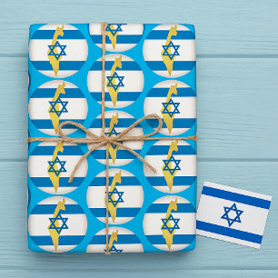 Papier Cadeau Drapeau d'Israël et carte avec emblème de l'étoile